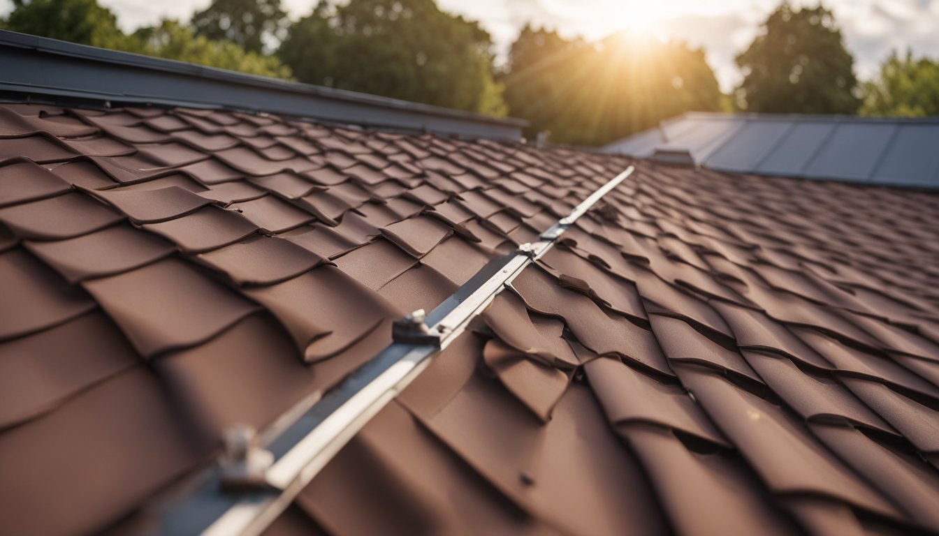 A roof leak being fixed with a repair solution in a UK home, while preventative measures are being taken to avoid future leaks