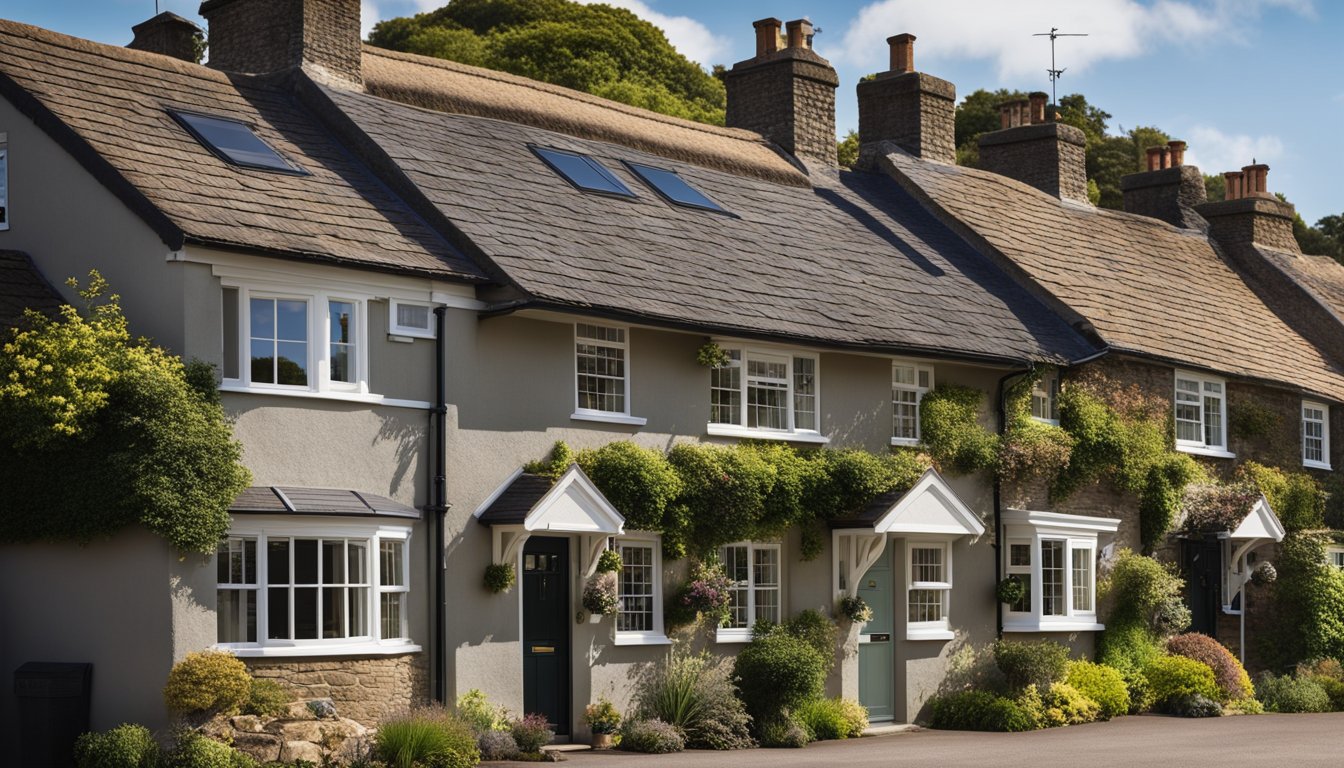 A timeline of UK roofing styles, from thatched cottages to modern slate and tile roofs, with accompanying historical landmarks