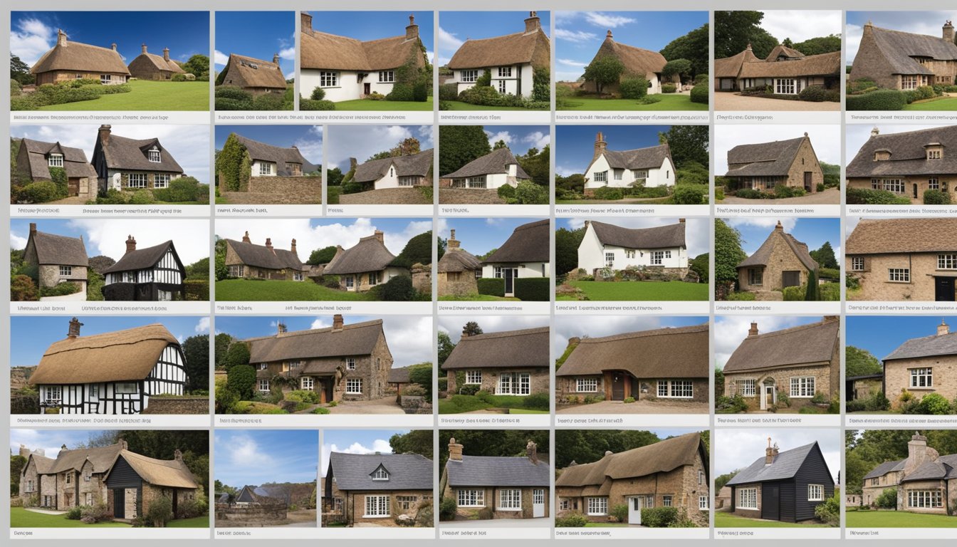 A timeline of British roofing styles, from thatched cottages to modern slate and tile roofs, displayed in a museum exhibit