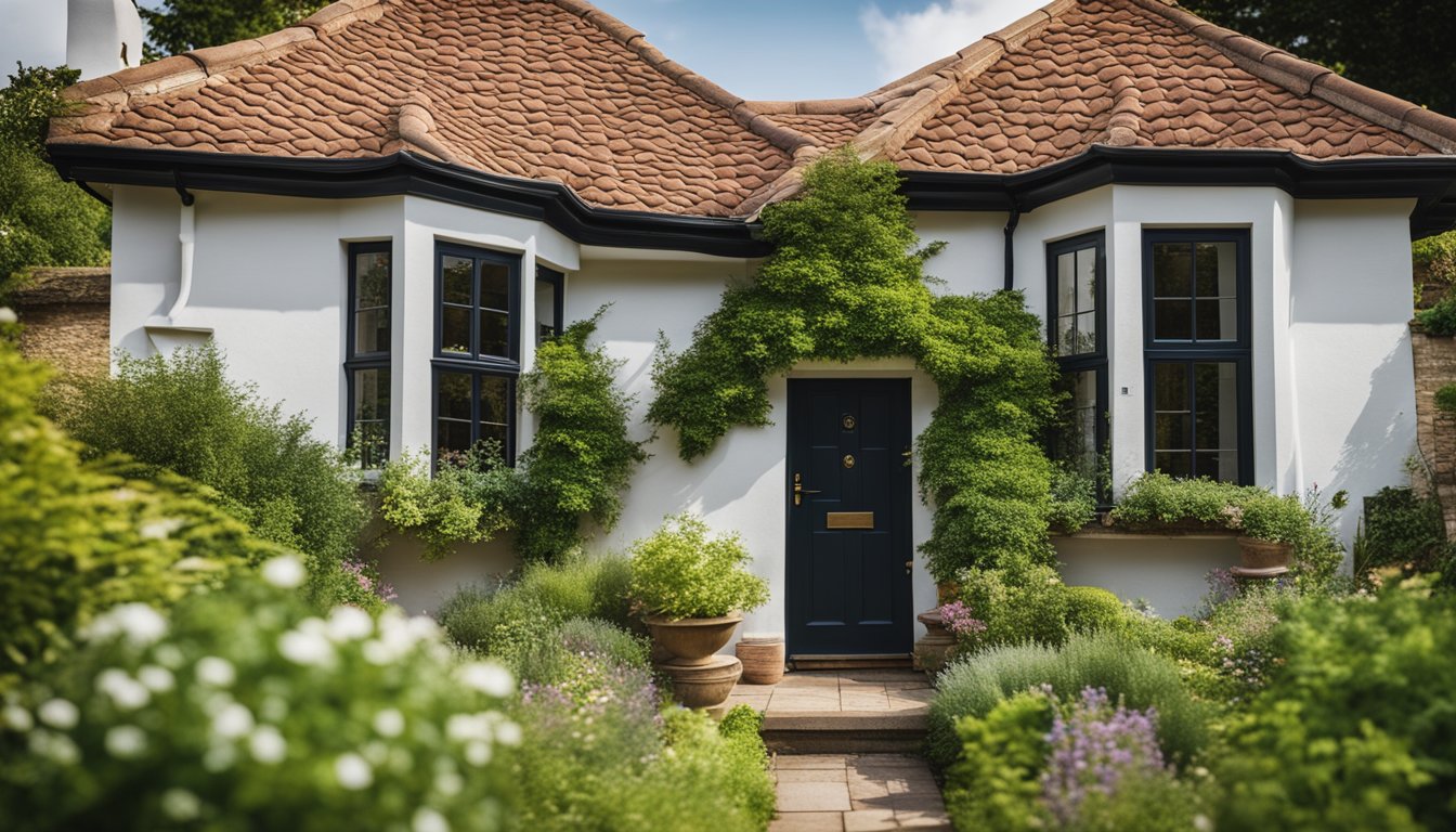 A traditional UK home with clay roofing tiles surrounded by lush greenery, showcasing durability and eco-friendly benefits