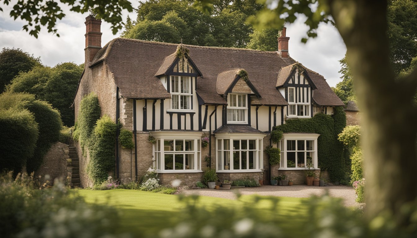 A historic UK home with a steeply pitched roof being carefully restored using traditional techniques and materials