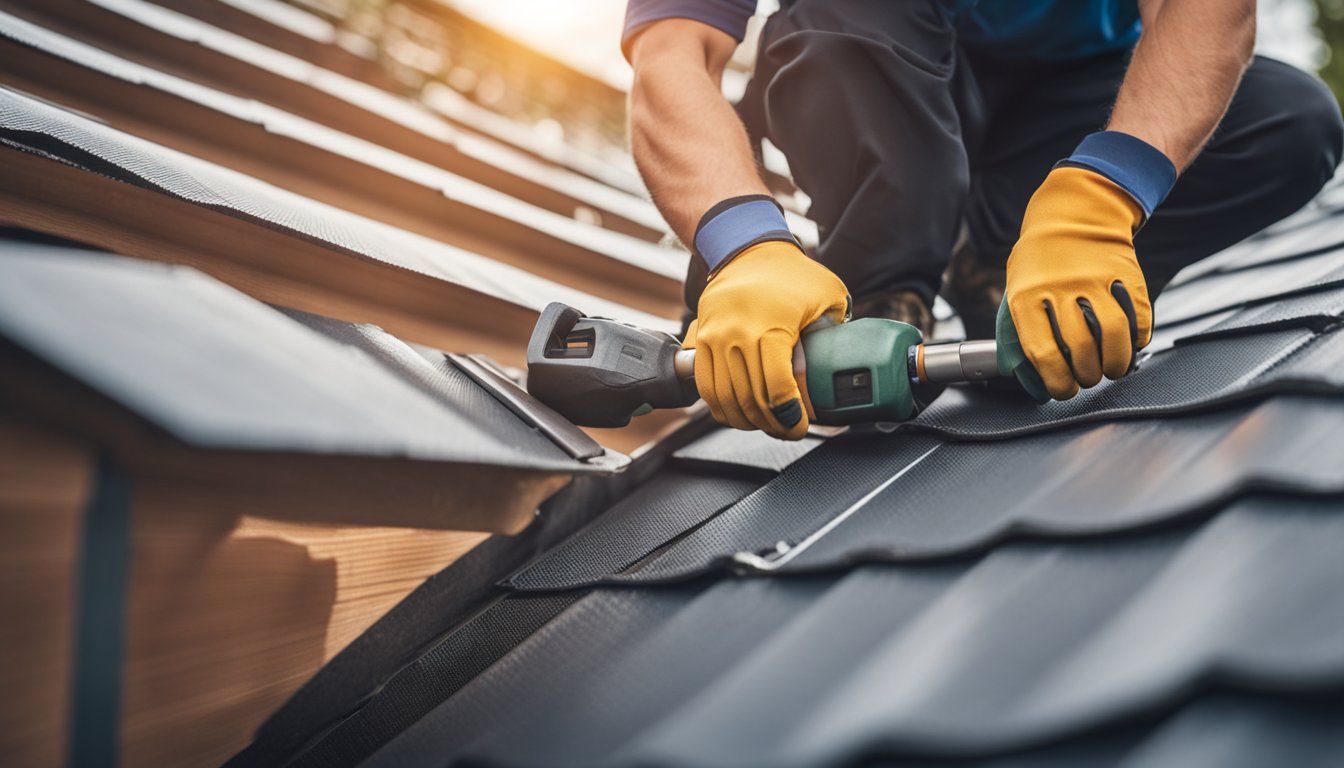 A roofer installing modern UK roofing materials on a house with advanced techniques