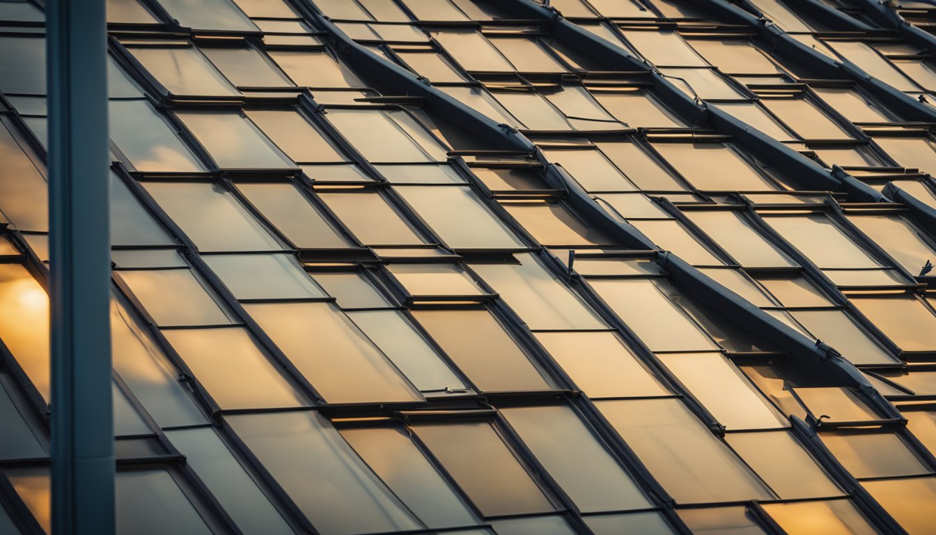 A modern UK roof with various innovative materials and techniques showcased in a clear, sunny setting