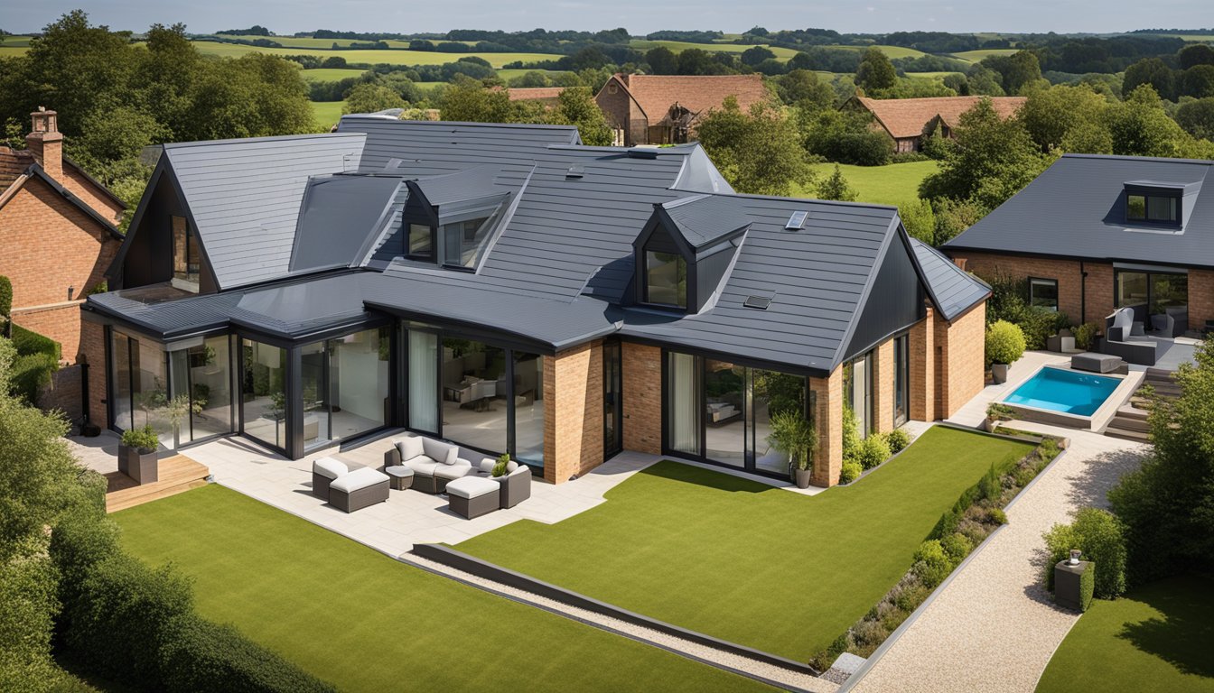 A modern UK home with smart roofing gadgets and connected security features