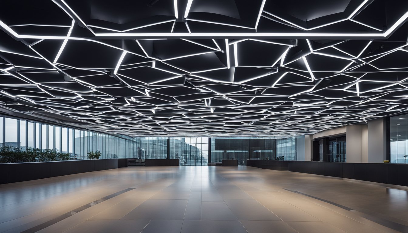 A modern UK roof lighting system illuminating a contemporary building's interior with high efficiency and sleek design