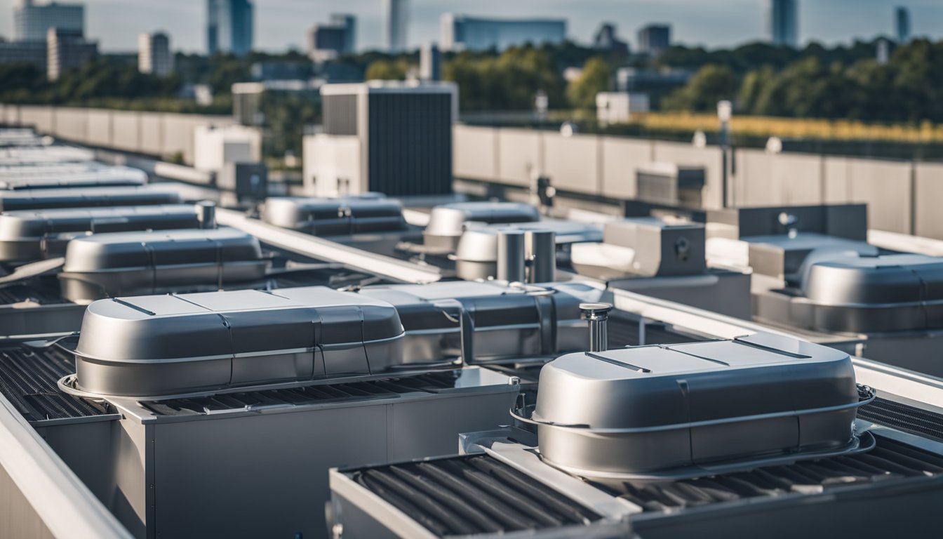 A modern ventilation system installed on a UK roof with various technologies and components interconnected to provide efficient air circulation