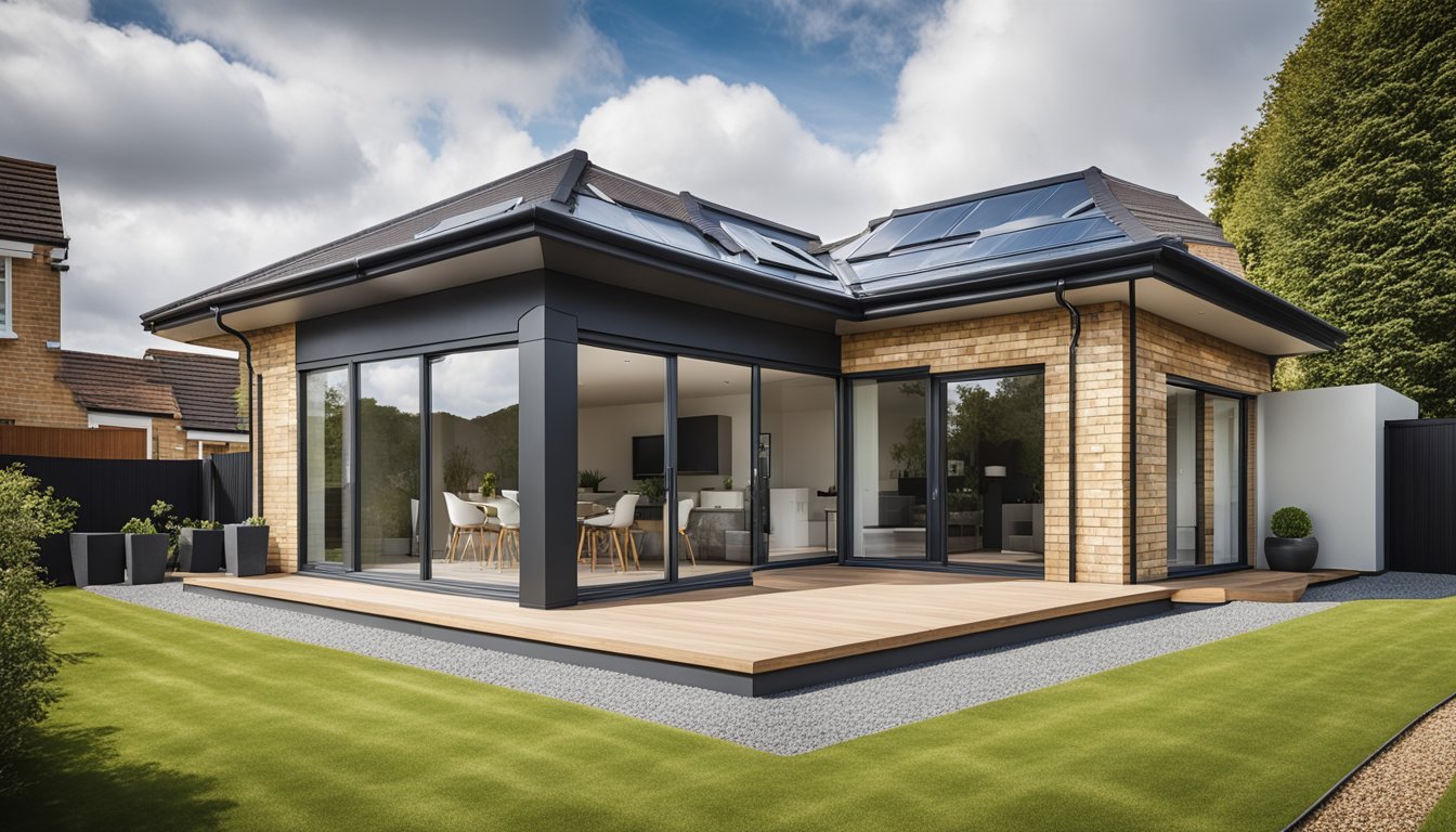 A modern UK home with a sleek, innovative roofing solution, featuring clean lines and advanced materials