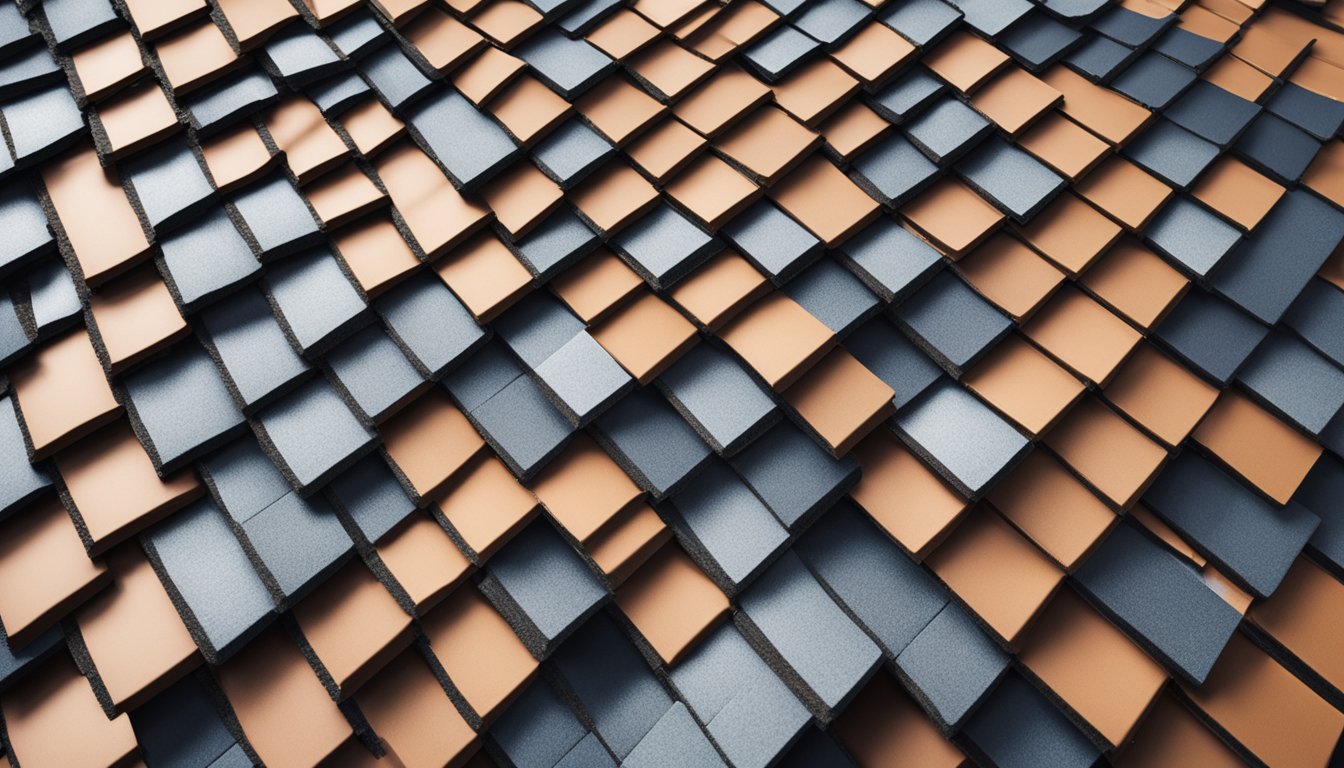 A person comparing different types of recycled roofing tiles for their UK home. The tiles are laid out in a pattern for easy comparison