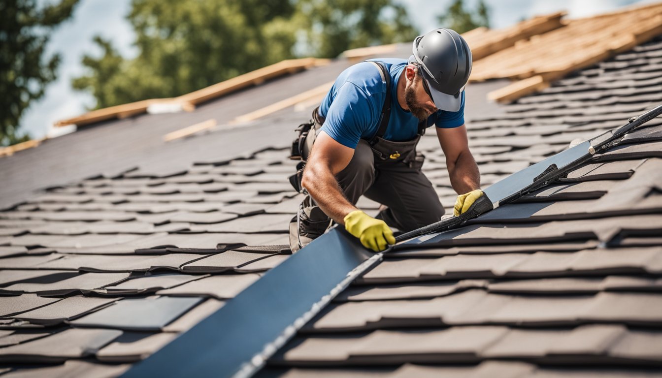 A roofer installing high-quality materials on a new roof, using precision and care to maximize performance and durability