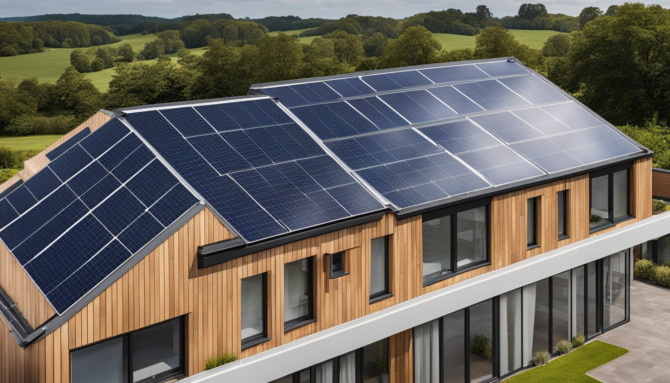 A modern UK roof with solar panels, insulation, and ventilation