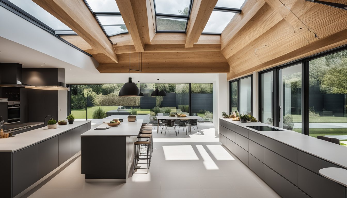 A modern UK home with multiple rooflights flooding the interior with natural light, showcasing innovative and stylish rooflight concepts