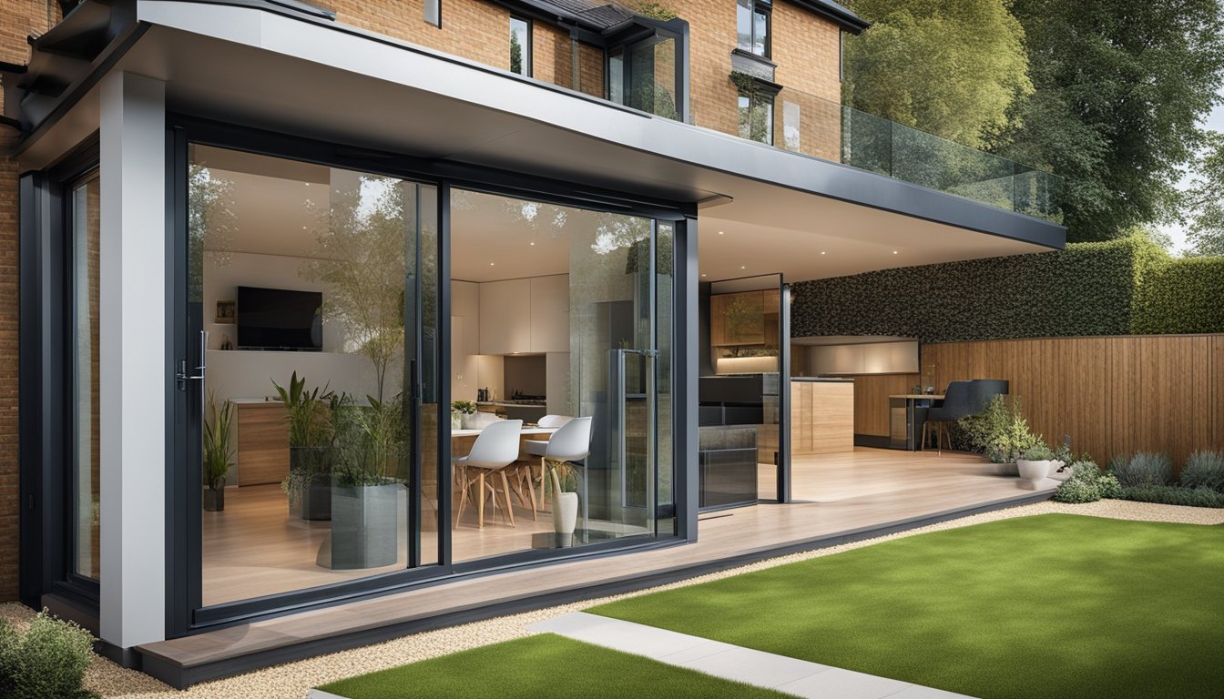 A modern UK home with rainwater collection system, featuring innovative technology and sustainable design