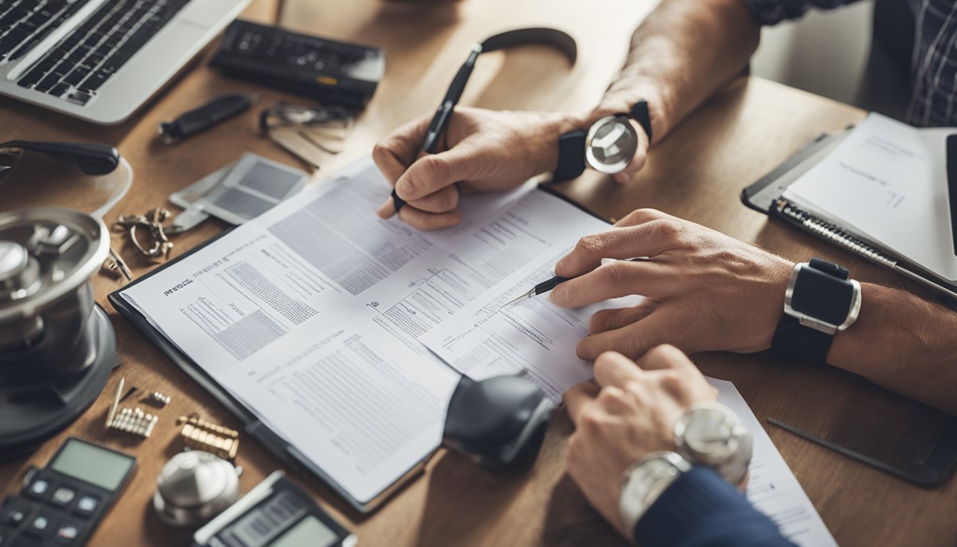 A homeowner in the UK researching budget-friendly roofing tips, surrounded by a variety of roofing materials and tools